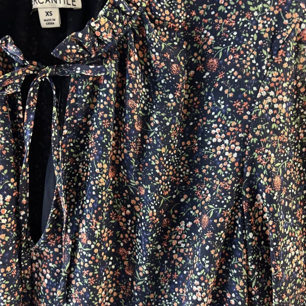 Floral Smocked Waist Mini Dress With 3/4 Sleeves & Ruffled Neckline By J Crew Me - Picture 8 of 12